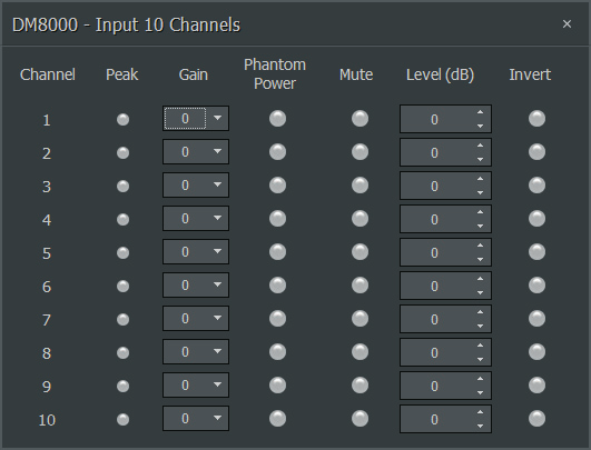 DM8500 Input 10 Channels Dialog